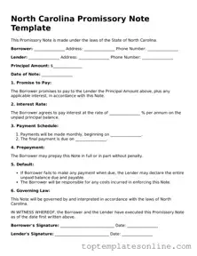 Blank Promissory Note Template for North Carolina State