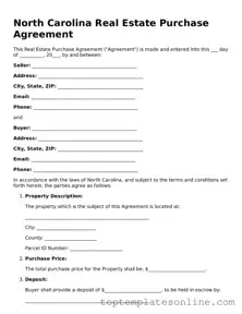Blank Real Estate Purchase Agreement Template for North Carolina State