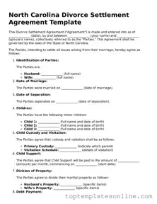 Blank Divorce Settlement Agreement Template for North Carolina State