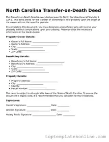 Blank Transfer-on-Death Deed Template for North Carolina State