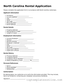 Blank Rental Application Template for North Carolina State