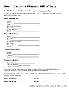 Blank Firearm Bill of Sale Template for North Carolina State