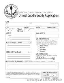 Fillable Cuddle Buddy Application Form