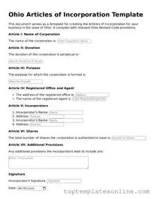 Blank Articles of Incorporation Template for Ohio State