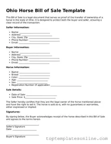 Blank Horse Bill of Sale Template for Ohio State