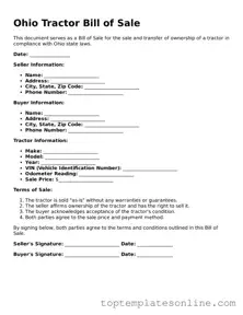 Blank Tractor Bill of Sale Template for Ohio State
