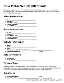 Blank Motor Vehicle Bill of Sale Template for Ohio State