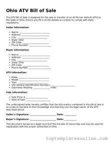 Blank ATV Bill of Sale Template for Ohio State