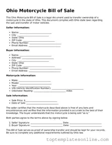 Blank Motorcycle Bill of Sale Template for Ohio State