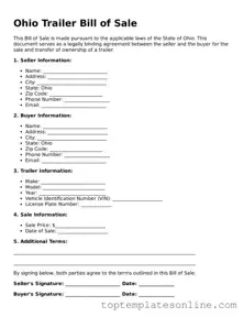 Blank Trailer Bill of Sale Template for Ohio State
