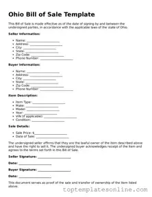 Blank Bill of Sale Template for Ohio State