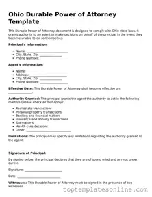 Blank Durable Power of Attorney Template for Ohio State