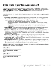 Blank Hold Harmless Agreement Template for Ohio State