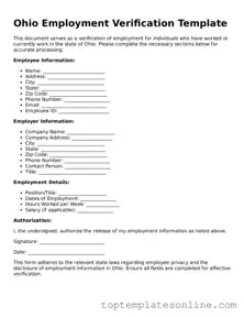 Blank Employment Verification Template for Ohio State