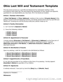 Blank Last Will and Testament Template for Ohio State