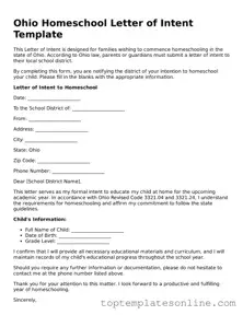 Blank Homeschool Letter of Intent Template for Ohio State