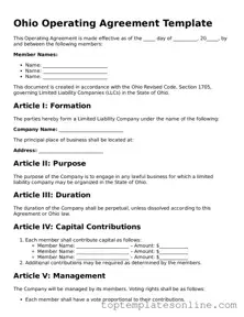 Blank Operating Agreement Template for Ohio State