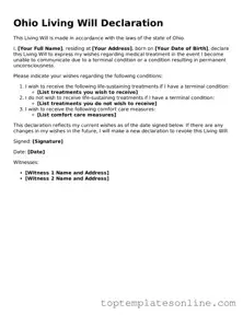 Blank Living Will Template for Ohio State
