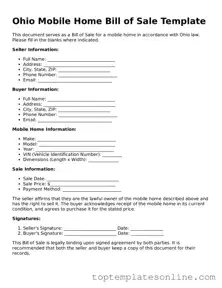 Blank Mobile Home Bill of Sale Template for Ohio State