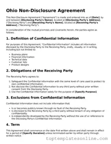 Blank Non-disclosure Agreement Template for Ohio State