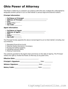 Blank Power of Attorney Template for Ohio State