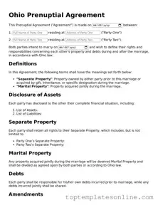 Blank Prenuptial Agreement Template for Ohio State