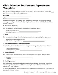 Blank Divorce Settlement Agreement Template for Ohio State