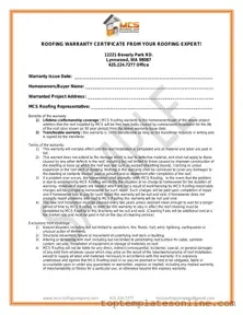 Fillable Roofing Warranty Certificate Form