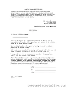Fillable Sample Roof Certification Form
