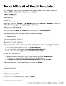 Blank Affidavit of Death Template for Texas State