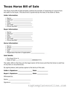 Blank Horse Bill of Sale Template for Texas State