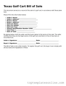 Blank Golf Cart Bill of Sale Template for Texas State