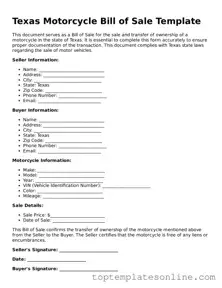 Blank Motorcycle Bill of Sale Template for Texas State