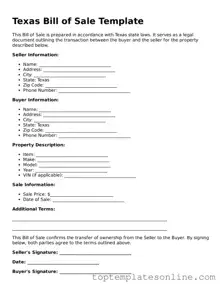 Blank Bill of Sale Template for Texas State