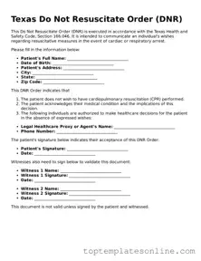 Blank Do Not Resuscitate Order Template for Texas State