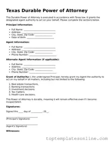Blank Durable Power of Attorney Template for Texas State