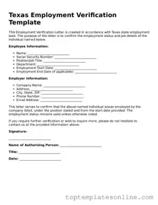 Blank Employment Verification Template for Texas State