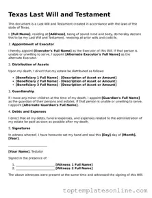 Blank Last Will and Testament Template for Texas State