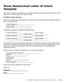 Blank Homeschool Letter of Intent Template for Texas State
