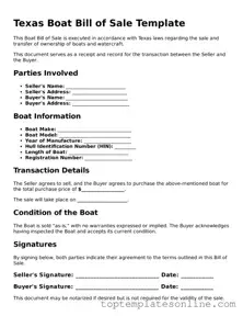 Blank Boat Bill of Sale Template for Texas State