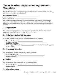 Blank Marital Separation Agreement Template for Texas State