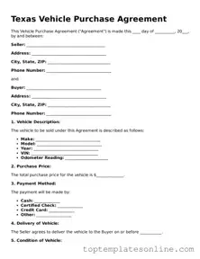Blank Vehicle Purchase Agreement Template for Texas State