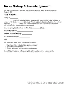 Blank Notary Acknowledgement Template for Texas State