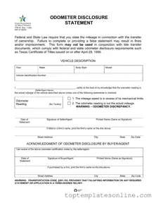 Fillable Texas Odometer Statement Form