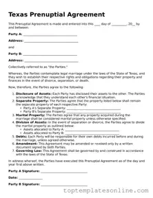 Blank Prenuptial Agreement Template for Texas State