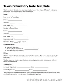 Blank Promissory Note Template for Texas State