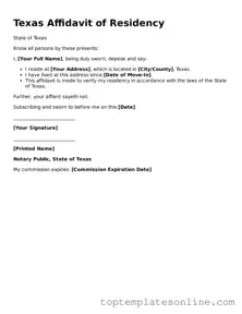 Blank Affidavit of Residency Template for Texas State