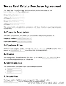 Blank Real Estate Purchase Agreement Template for Texas State