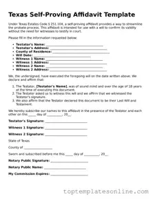 Blank Self-Proving Affidavit Template for Texas State