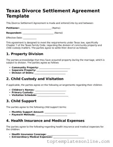 Blank Divorce Settlement Agreement Template for Texas State